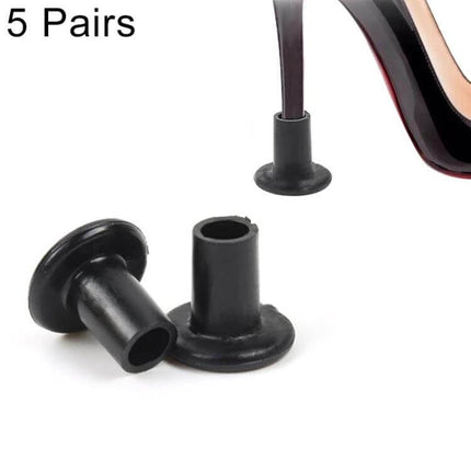 Stiletto Heel Protector Caps, Non-Slip For Safer Walking In Heels black PVC caps next to stiletto heel demonstrating non-slip protection