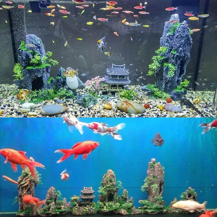 Stone Fish Tank Landscape Simulation Resin Aquarium Ornament Cave Mountain C realistic rock cave ornament with miniature pagoda and fish hiding spots