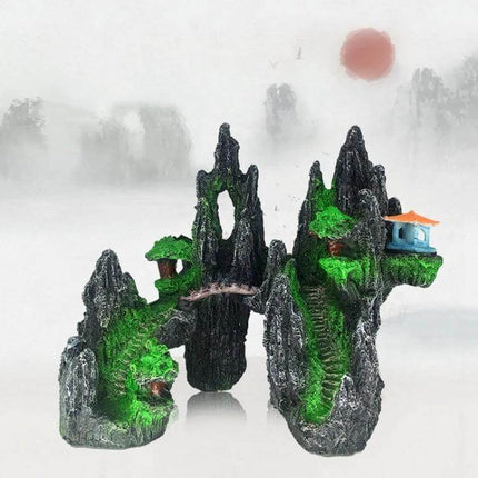 Stone Fish Tank Landscape Simulation Resin Aquarium Ornament Cave Mountain C realistic rock cave ornament with bridge and pagoda for aquascaping