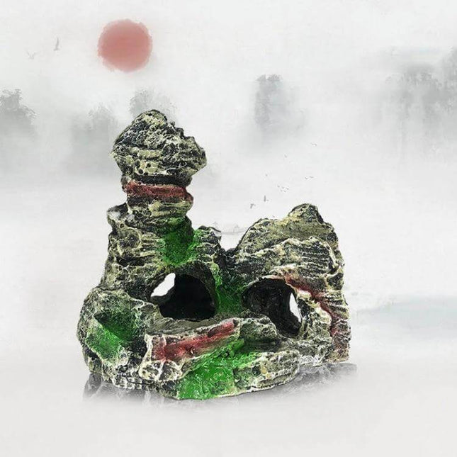 Stone Fish Tank Landscape Simulation Resin Aquarium Ornament Cave Mountain C realistic rock cave ornament with swim-through openings and green moss accents