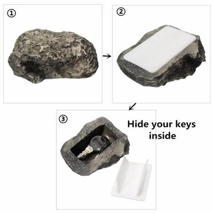 Stone Insurance Key Rock 6x8x3 Cm For Hidden Home And Car Keys - rock-shaped key safe showing removable lid and hidden compartment with keys