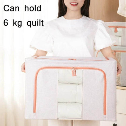 Storage Box With Window For Quilts And Clothes Everyday Use - Cotton Linen Storage Box With Window Showing Folded Quilt, Waterproof Lining