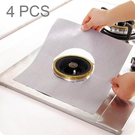 Stovetop Protective Cleaning Pad 27x27 cm for Daily Cooking placed around a gas burner to catch splatters and protect stove surface
