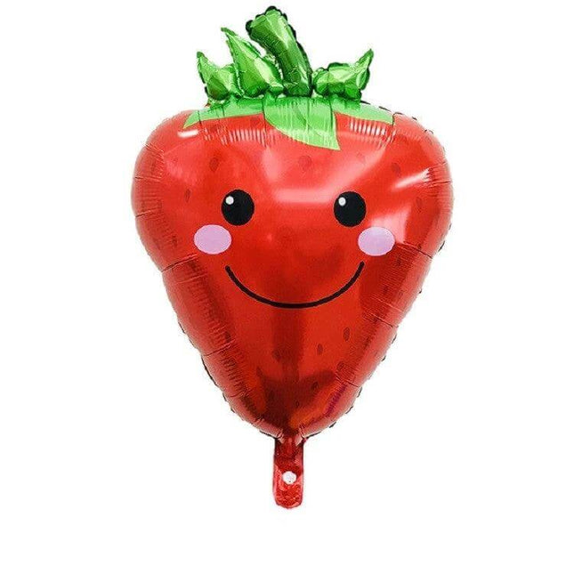Cartoon Fruit and Veggie Foil Balloons Set for Kids' Party Decor - smiling strawberry foil balloon, bright red aluminium party decor