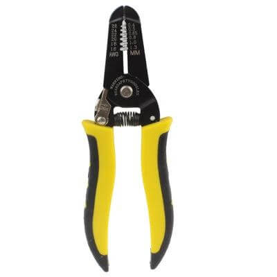 Stripping Pliers 18 cm For Wire Cutting And Stripping - compact high carbon steel wire stripper with black jaws and yellow ergonomic handles