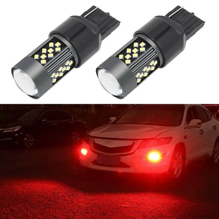 Strobe Car Fog Light Kit For Everyday Night Driving LED bulb pair showing strobe-capable fog lights illuminating red roadside at night