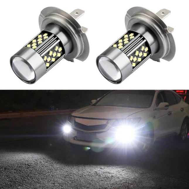 Strobe Car LED Fog Light Pair For Everyday Driving - Pair of bright LED fog lights showing plug-and-play installation and road visibility at night