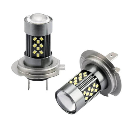 Strobe Car LED Fog Light Pair For Everyday Driving front view of two LED fog light bulbs showing multiple SMD chips and metal housing