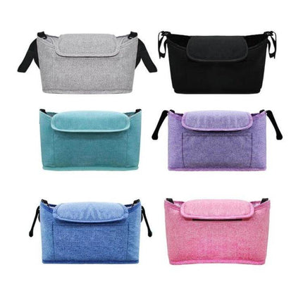 Stroller Storage Hanging Bag Linen Gray For Everyday Outings - compact linen gray stroller organizer with adjustable strap and pockets