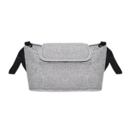 Stroller Storage Hanging Bag Linen Gray For Everyday Outings compact linen gray stroller organizer with adjustable strap and flap, holds phone, keys, wipes (30×17×12cm)