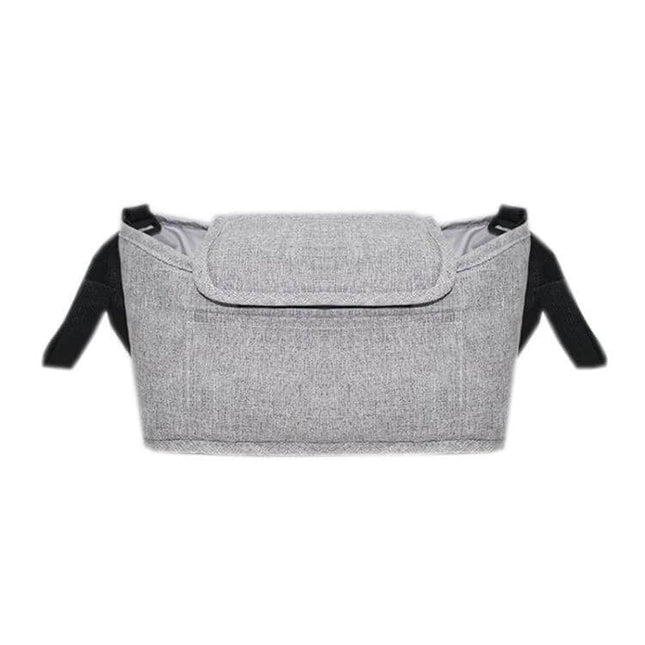 Stroller Storage Hanging Bag Linen Gray For Everyday Outings compact linen gray stroller organizer with adjustable strap and flap, holds phone, keys, wipes (30×17×12cm)