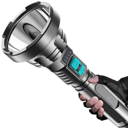 Strong Light Flashlight USB Rechargeable For Hiking And Camping handheld rugged ABS body with digital battery indicator