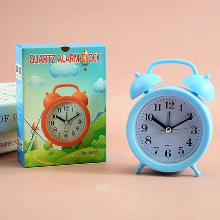Student Desk Alarm Clock, Small, 2-Pack For Study Or Bedroom Use - compact blue twin-bell desk alarm with box for study desk or nightstand