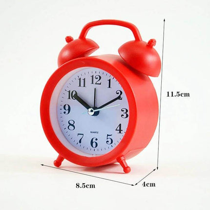 Student Desk Alarm Clock, Small, 2-Pack For Study Or Bedroom Use - compact red twin-bell alarm on desk, 11.5 x 8.5 x 4 cm for study or bedroom
