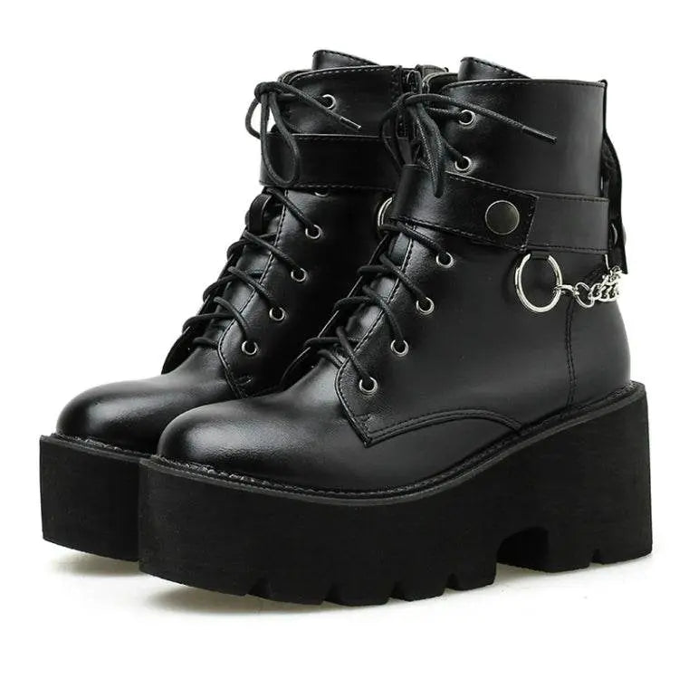 Stylish Platform Soled Martin Boots Side Zipper Handsome Ankle Boots