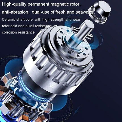 Submersible Aquarium Pump for Water Circulation in Tanks showing high-quality permanent magnetic rotor and ceramic shaft core, anti-abrasion design