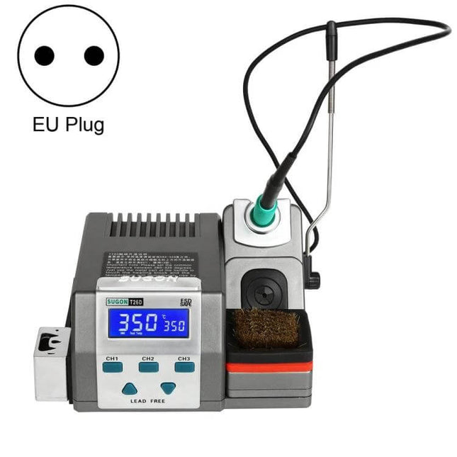 Sugon Soldering Iron Station EU Plug For Electronics Repair showing digital 350°C display, iron holder and cleaning sponge