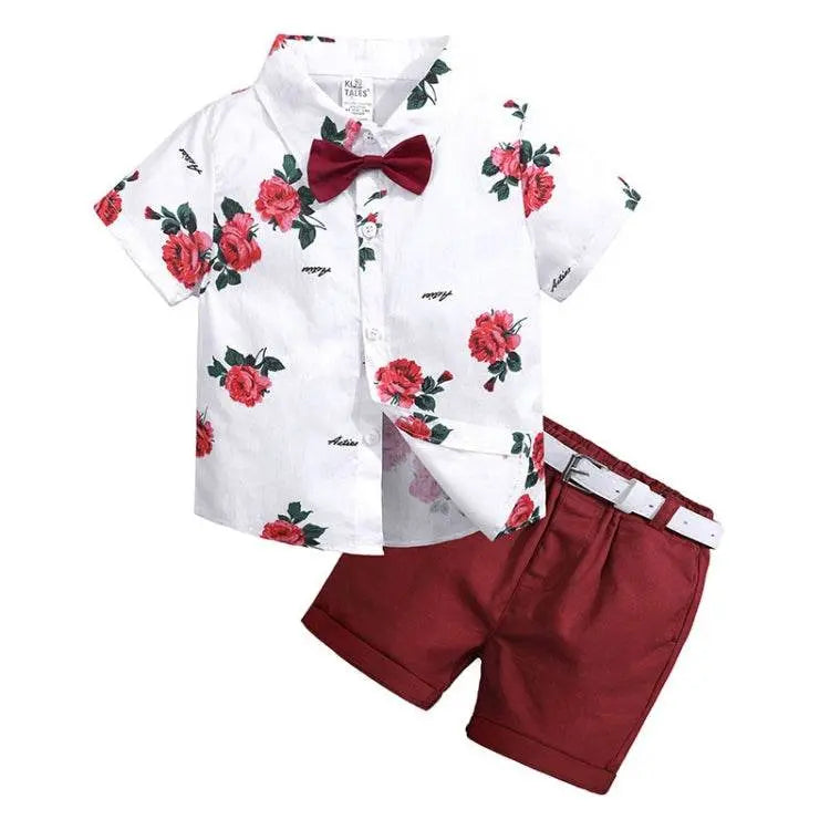 Summer Boys Print Short Sleeve Shirt and Shorts Set 90cm to 140cm