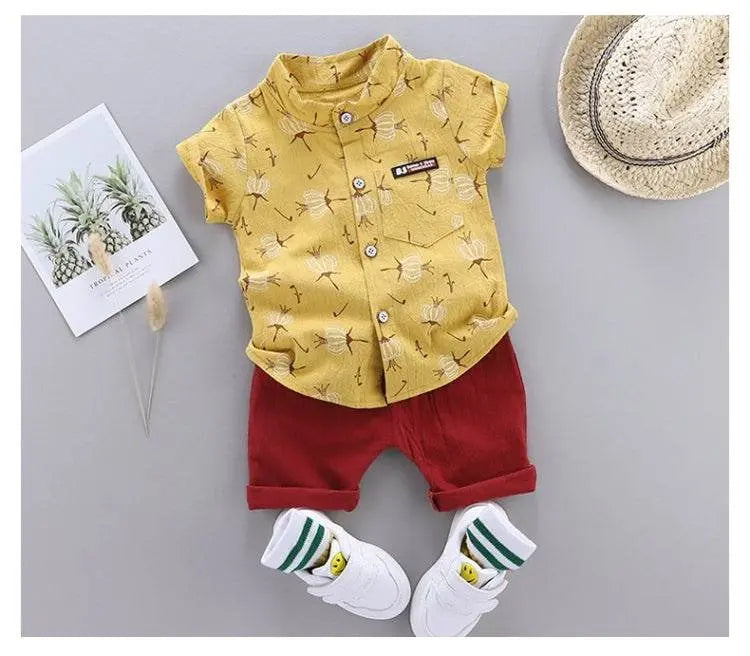 Summer Childrens Short-Sleeved Suit Shirt Two-Piece Suit 80 90 100 110 for Fun Summer Days