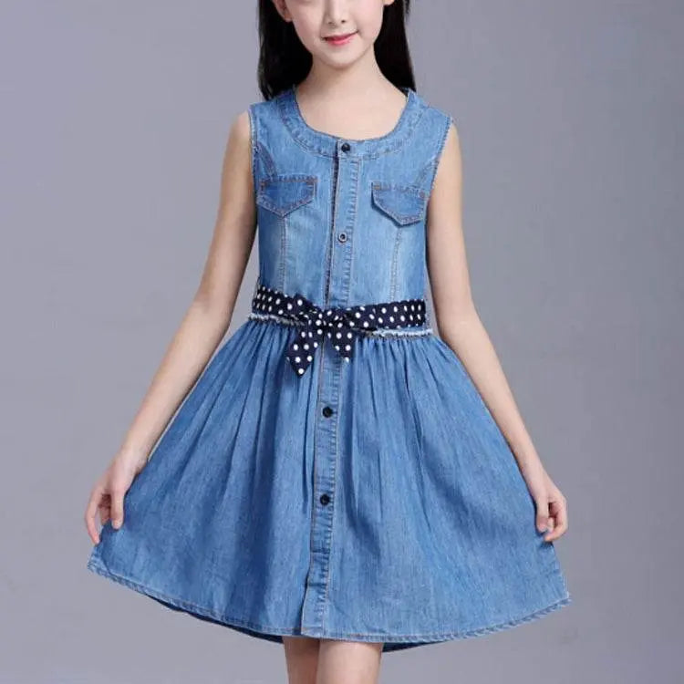 Summer Girl Sleeveless Denim Skirt Dress 110cm to 170cm