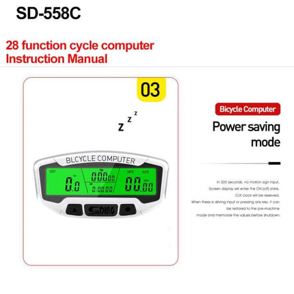 Sunding Bicycle Computer Wireless LCD Backlit For Road Riding compact wireless backlit cycle computer display showing speed distance time and power saving mode