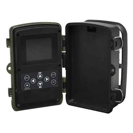 Suntek Trail Camera for Outdoor Wildlife Surveillance rugged open case showing LCD and control buttons