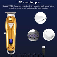 VGR V-063 USB Rechargeable Portable Metal Hair Clipper with LCD Battery Indicator