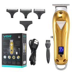 VGR V-063 USB Rechargeable Portable Metal Hair Clipper with LCD Battery Indicator