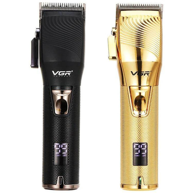 Hair Clipper USB Rechargeable Metal Body For Home Grooming - black and gold stainless steel trimmer set with LED battery display, portable USB recharge