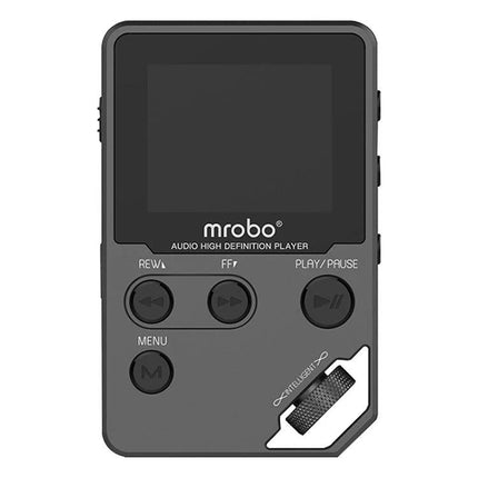 Compact Mrobo MP3 Player for Music, FM Radio, and Voice Recording with 1.8-Inch Screen - compact gray unit with buttons and 1.8-inch display
