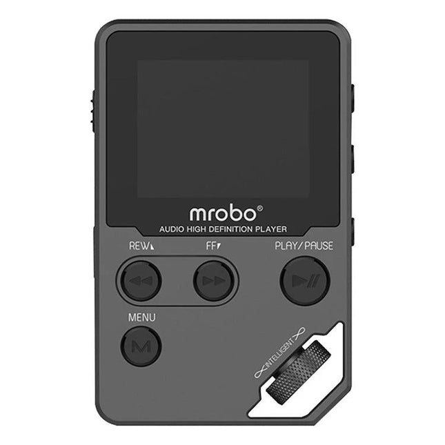 Compact Mrobo MP3 Player for Music, FM Radio, and Voice Recording with 1.8-Inch Screen - compact gray unit with buttons and 1.8-inch display