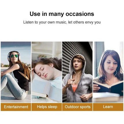 Compact Mrobo MP3 Player for Music, FM Radio, and Voice Recording with 1.8-Inch Screen — lifestyle uses: commuting, exercise, sleep, studying
