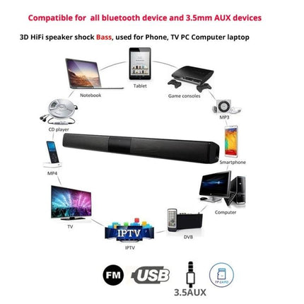 YINEW Compact Soundbar For Everyday Home And TV Audio slim wireless speaker with Bluetooth FM USB 3.5mm aux for TV