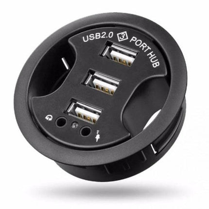 Versatile USB Hub with Three Ports and Built-in Audio Jack for Connectivity - black USB2.0 desk hub with three ports and 3.5mm audio jack