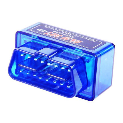 Vital Tool for At-Home Car Troubleshooting Sessions - blue ELM327 Bluetooth OBD2 scanner plugged into vehicle diagnostic port