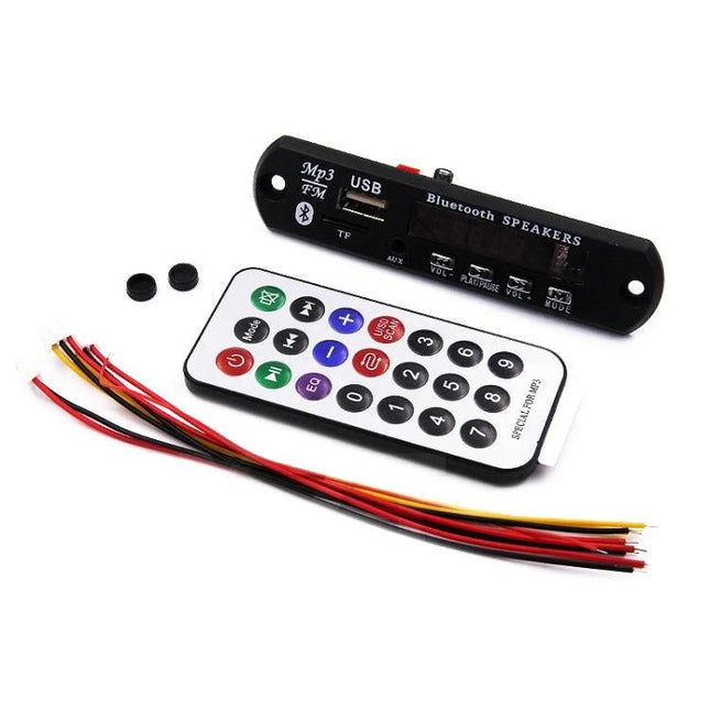 Wireless Bluetooth MP3 Decoder Board for Car Audio Playback - compact car audio Bluetooth MP3 decoder board with remote, USB, FM and wiring harness