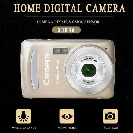 Mini Digital Camera for Kids with Fun Cartoon Design showing beige kid-friendly point-and-shoot camera with 2.4-inch TFT LCD and simple controls