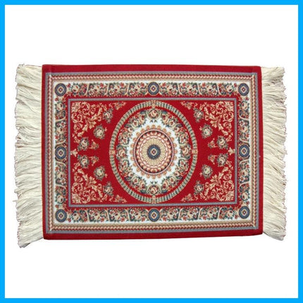 Retro Style Woven Mini Mouse Pad with Non-Slip Base, 28cm x 18cm - red retro woven mini mouse pad with fringe and non-slip backing
