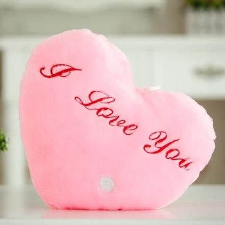Heart Shaped English Letter Pattern Glowing Plush Pillow - pink heart cushion with "I Love You" lettering, soft PP cotton glow accent for sofa, parties