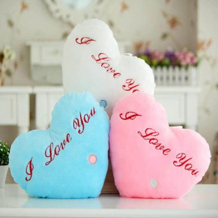 Heart Shaped English Letter Pattern Glowing Plush Pillow soft glowing heart-shaped plush with English letter I Love You embroidery for sofa decor