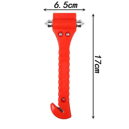 Mini 2-in-1 Car Emergency Hammer for Glass Breaking and Seat Belt Cutting - compact red safety hammer with alloy glass breaker tips and seat belt cutter, 17cm