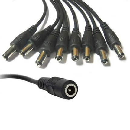 DC 1 to 8 Female to Male Power Splitter Cable for CCTV Systems, 40cm - black DC splitter cable with one female to eight male connectors for CCTV power distribution