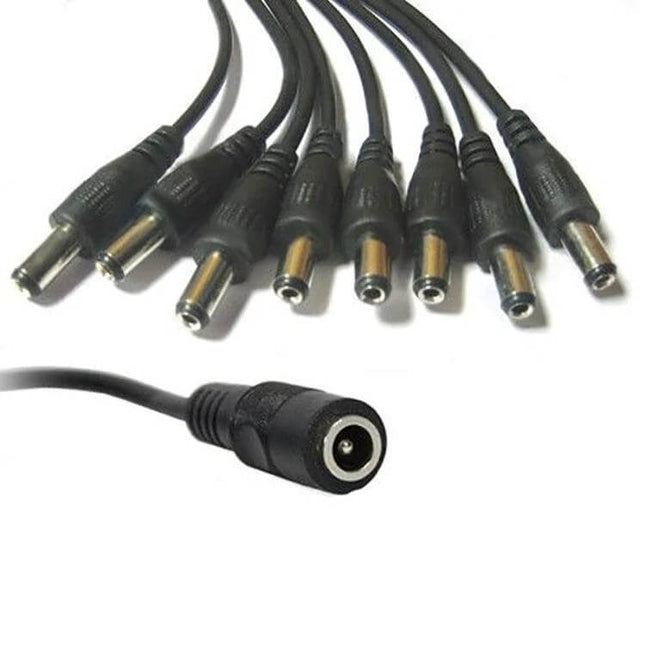 DC 1 to 8 Female to Male Power Splitter Cable for CCTV Systems, 40cm - black DC splitter cable with one female to eight male connectors for CCTV power distribution