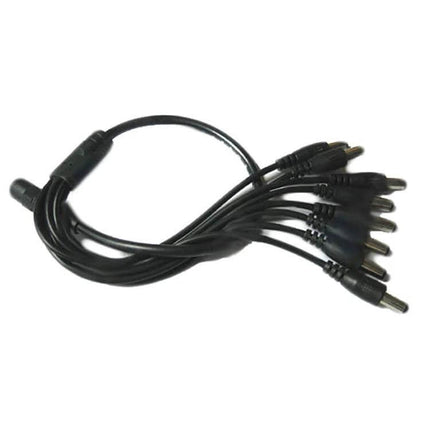 DC 1 to 8 Female to Male Power Splitter Cable for CCTV Systems, 40cm - black cable with one female input and eight male DC outputs for CCTV power distribution