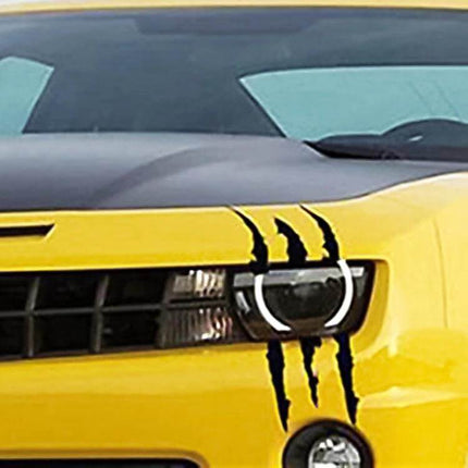 Reflective Monster Claw Marks Car Decal, 40x12cm Size - black reflective vinyl claw marks on yellow car hood and headlight