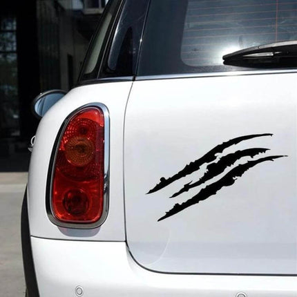 Reflective Monster Claw Marks Car Decal, 40x12cm Size on white car rear panel showing black claw-scratch vinyl decal for added night visibility