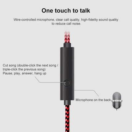 Wired Neckband Earphones With Microphone And Braided Cable inline control button and microphone for calls and media
