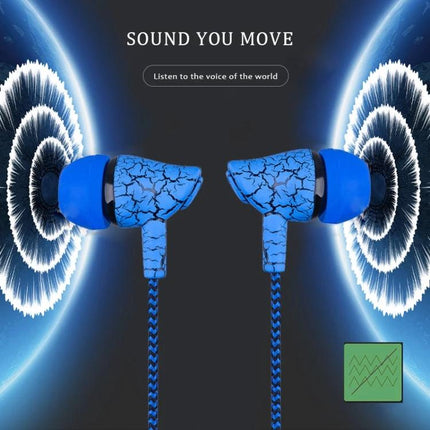 Wired Neckband Earphones With Microphone And Braided Cable blue cracked design earbuds with inline mic and braided cable