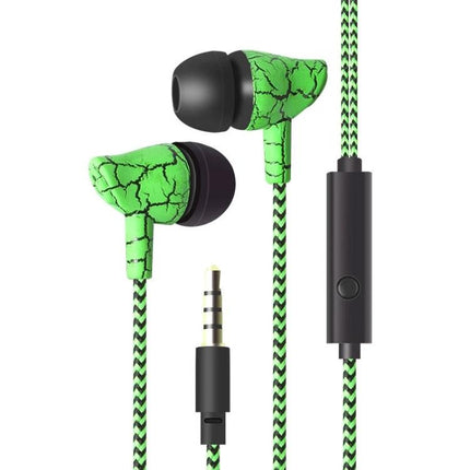 Wired Neckband Earphones With Microphone And Braided Cable green cracked in-ear buds with inline mic and 3.5mm jack