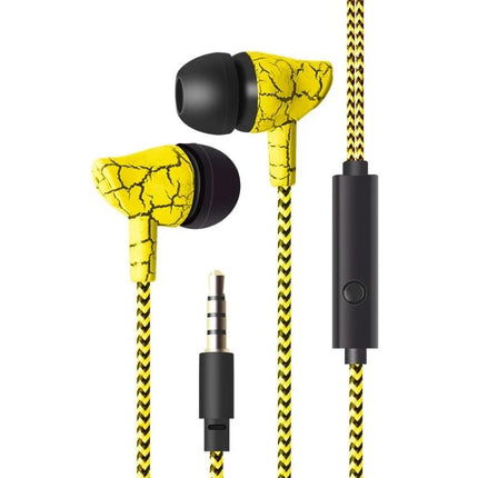 Wired Neckband Earphones With Microphone And Braided Cable yellow cracked earbuds with 3.5mm jack and inline mic control